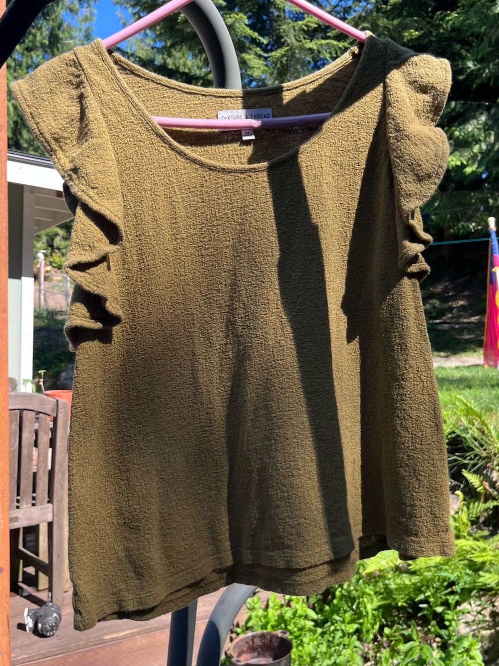 Madewell Olive Green Ruffle Sleeve Tank Top